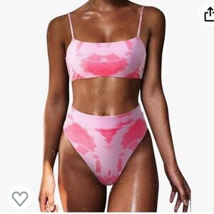 NWT medium High Wasited Bikini Shoulder Strap 2 Piece High Cut String Swimsuits